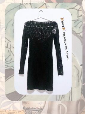 🎉Abercrombie & Fitch Long Sleeve Black Lace Mini Dress with Lining